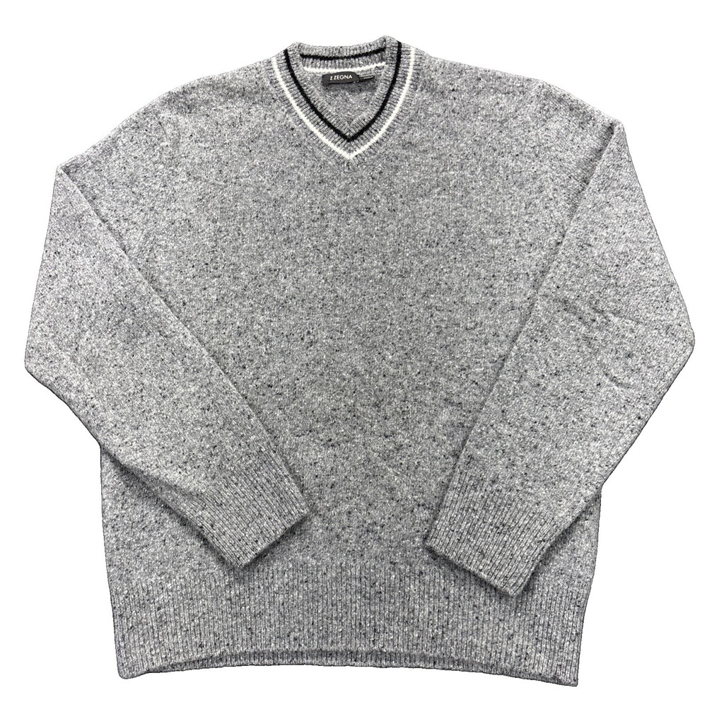 Ermenegildo Zegna Sweater Mens M Cashmere Wool Grey V Neck Pullover Speckled